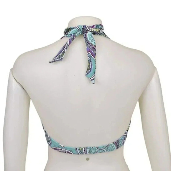 Aerie Bikini Set 2 Piece  Halter Blue Paisley Cut Outs Underwire Swim Beach 34D - Picture 6 of 9